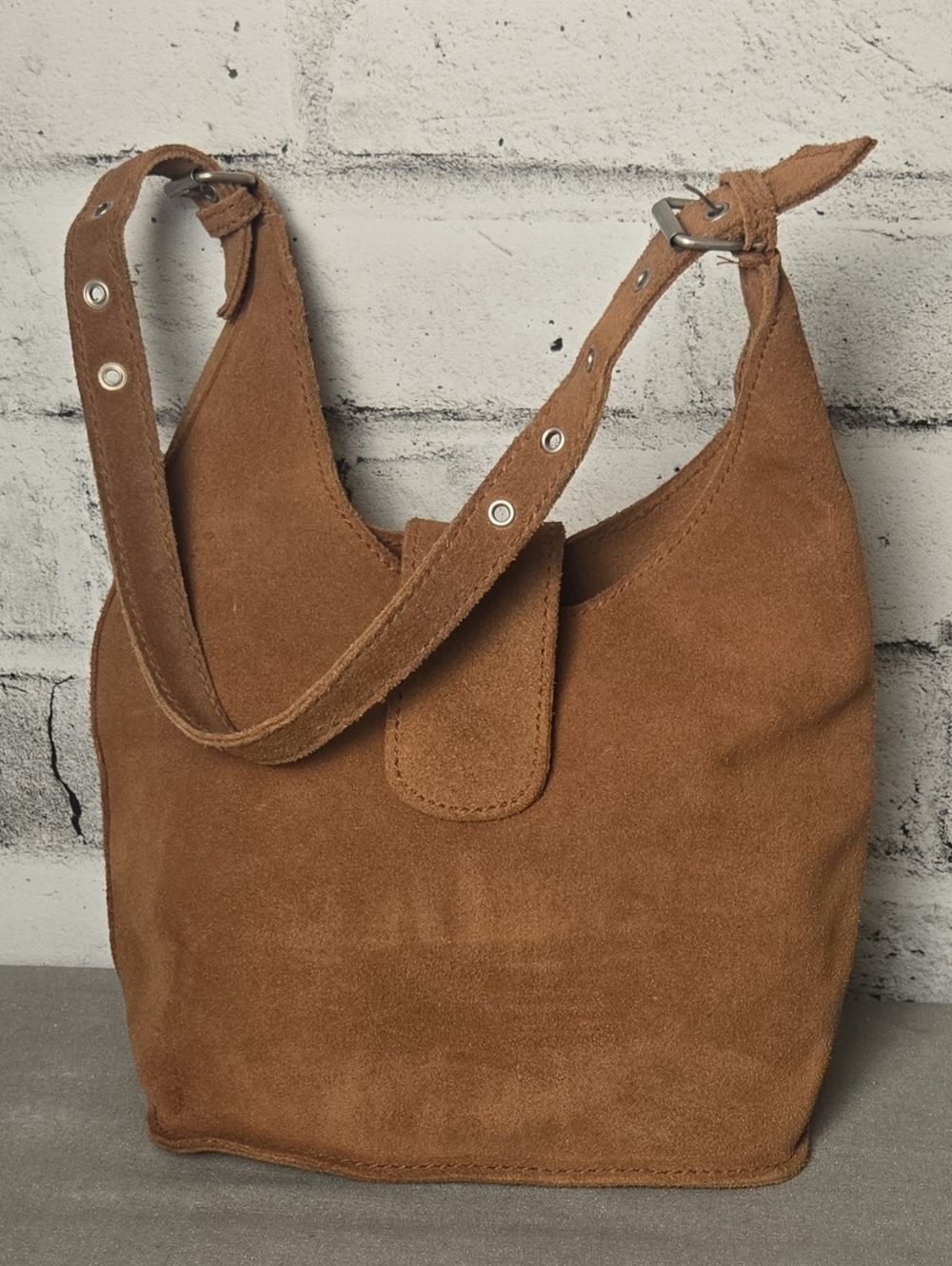 Vintage 2002 GAP Brown Suede Hobo Bag Y2K Minimalist Shoulder Bag - Picture 4 of 15